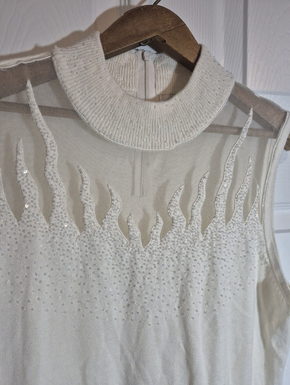 Betas Choice, Rare ! Sleeveless Mesh Knit Top with Flame  Embellished Cutouts